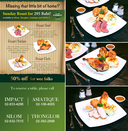 Enjoy your Sunday with Sunday Roast menus at Flann O’Brien’s Irish Pub